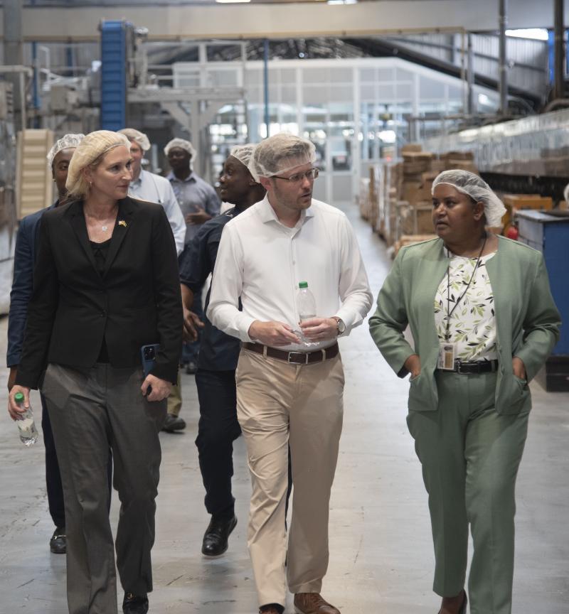 Ambassador Nicole D. Theriot and her team with the Trisco Executive, Reshma Nedd on the tour of Trisco Plant
